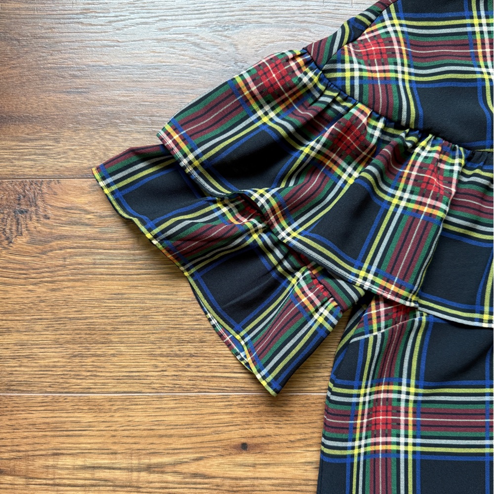J. Crew Edie Stewart Tartan Plaid Ruffle Short Sleeve Blouse Size 10 - Picture 6 of 13